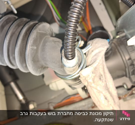 חלקים פנימיים של מכשיר חשמלי עם חוטים וצינורות